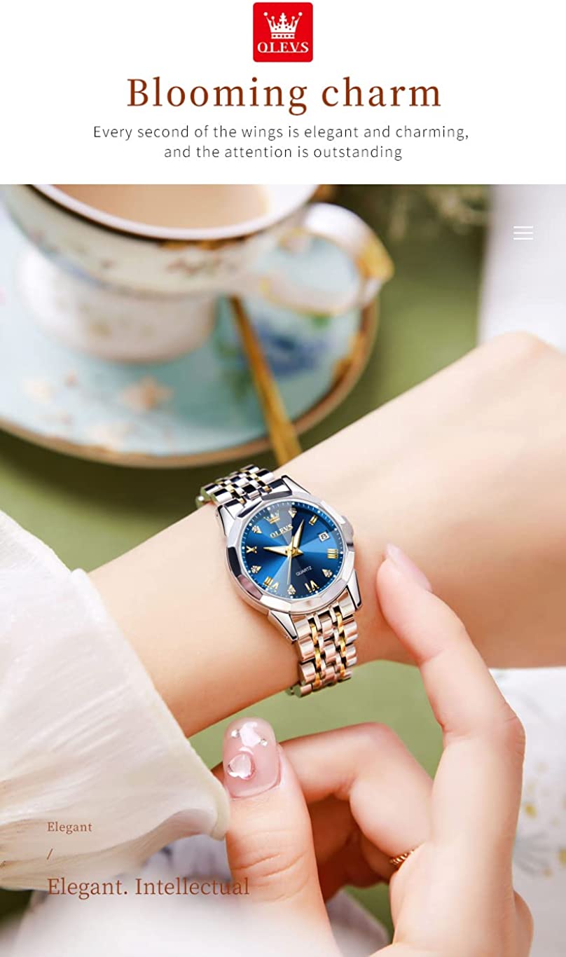 OLEVS Womens Watch Fashion Dress Diamond Female Watches for Ladies Analog Quartz Stainless Steel Waterproof Luminous Day Date Two Tone Wristwatch - Image 7